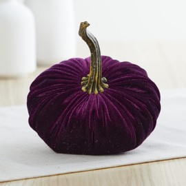 Set of 3 Small Velvet Pumpkins, elegant jewel tone home decor gift set for friend, fall cozy vibe, Thanksgiving tablescape, wedding centerpiece, hygge home, bowl filler (Plum, Burgundy, Gray)
