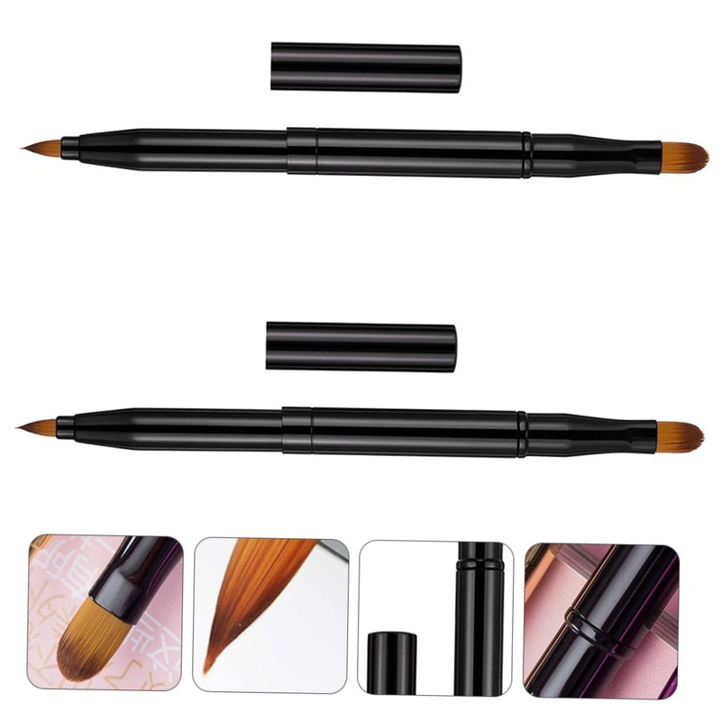 FRCOLOR 2pcs Retractable Double-ended Lip and Eyeliner Brush Portable Makeup