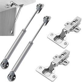 CTCEHL Screw-On Hinges, Gas Spring, Screw-On Hinge 100N Gas Lift Hinges for Cabinet Doors, Wooden Doors (2 x Screw-On Hinges and 2 x Gas Spring)