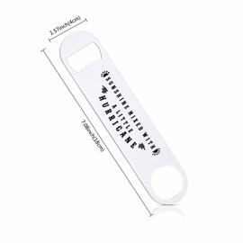 TASDANA Funny Sarcastic Quotes Stainless Steel Bottle Opener Sunshine Mixed with A Little Hurricane Flat Beer Bottle Opener Keychain for Home Kitchen Bar Restaurant Party Birthday Gift