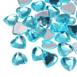 MECCANIXITY 40 Pcs Acrylic Heart Rhinestone 15mm Flat Back Plastic Gems Jewelry Stickers for Craft Bead Face Painting Costume Jewelry Making, Lake Blue