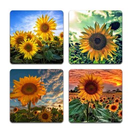 Sunflowers Square Coaster Set - Made of Recycled Rubber - Set of 4