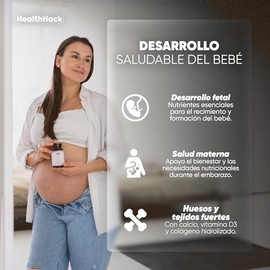 Nutrimom Suplemento Prenatal con Colágeno Hidrolizado, Ácido Fólico, Multivitamínico para Mujer, Vitamina D, Zinc, Complejo B, Calcio, Hierro, Embaraz