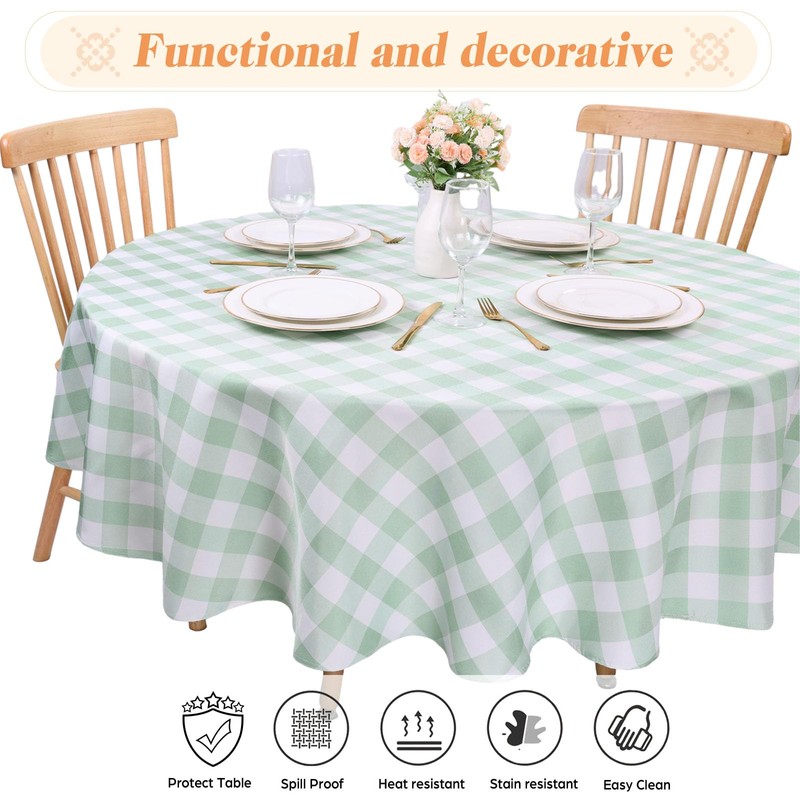 Round Gingham Tablecloths Polyester 60 Inch Diameter, Checkered Table Cloth