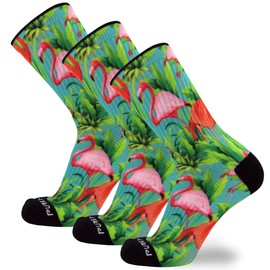 Pure Athlete Hiking Outdoor Socks, Prints –Comfortable Moisture Wicking Outdoor Merino Pack (Small/Medium, 3 Pairs - Flamingos)