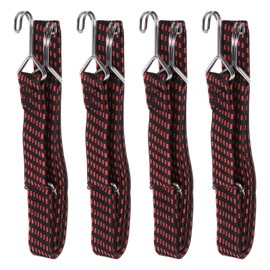 HARFINGTON 4Pcs Bungee Cord with Hooks 78" Heavy Duty Flat Adjustable Bungee Cords Latex Bungee Straps with Metal Hooks and Buckle for Tents Truck Outdoor Camping, Black Red