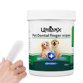 UrbanX Teeth Cleaning Wipes for Staffy Bull Bullmastiff and Other Hybrid Dogs, Remove Bad Breath, Plaque, and Tartar, No-Rinse Disposable Finger Toothbrush, Gentle Gum Care Pet Wipes, 60 Count
