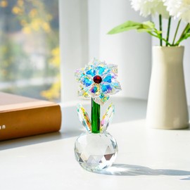 H&D HYALINE & DORA Crystal Sunflower Figurine Collectible Glass Flower Ornament Statue for Valentine's Day Wedding Gifts for Women