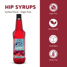 Hip Syrups - Lychee Sugar Free Syrup Designed for Water Flavor, Bubble Tea, Boba Tea, Cocktails, Lychee Flavoring, Sugar Free