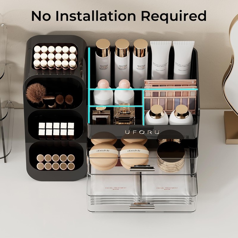 UFORU Makeup Organizer for Vanity with Brush Holder, Countertop Skincare