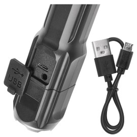 EMOS aufladbare LED Taschenlampe für Außen, fokussierbar, Lichtstrom 150 Lumen, 150 m Leuchtweite, 4,5 Stunden Einsatz, IP44 wasserdicht, inkl. USB-Ladekabel