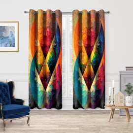Jekeno Floral Blackout Curtains, Retro Setting Sun Flower Decor, Vintage Early Autumn Paper Cuttings Printing Design Grommet Window Drapes for Bedroom Living Room, 52 Wide 84 Long inches 2 Panels