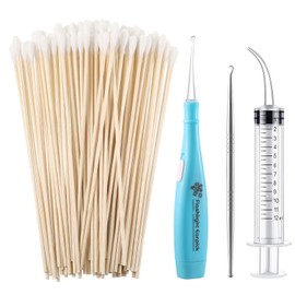 Tonsil Stone Removal Set, Includes 1 Stainless Steel Tonsil Stone Removal Tool, 1 Tonsil Stone Remover with LED Light, 100 Long Swabs and 1 Curved Irrigator Syringe to Get Rid of Bad Breath