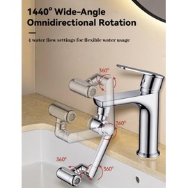 1080° Rotating Faucet Extender for Bathroom & Kitchen Sink, Dual Mode Water Saving Faucet Aerator with Built-In Filter, Universal Swivel Sink Faucet Attachment, Tool-Free Install (1 PCS)