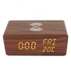 Wooden Digital Alarm Clock Yellow LED Display Adjustable Dimmer Weekday