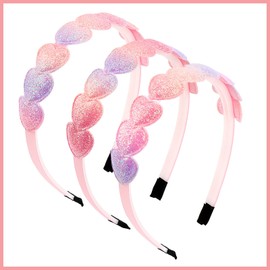 Aprince Glitter Girls Headbands 3Pcs, Sparkle Pink Headband for Girls, Cute Little Girl Heart Head Bands with teeth, Shiny Hair Accessories for Girls, Bling Toddler Rainbow Hairband for Kids