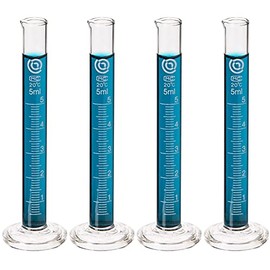 Glass Graduated Cylinders - Education & Research Equipment for Industrial & Academic Labs - Borosilicate Glass Measuring Cups - Science Laboratory & Chemistry Classroom Supplies (5mL, 4-Pack)