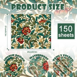 150 Sheets William Morris Wax Paper Sheets for Food, 9.8 x 8.3'' Blue Green Floral Printed Greaseproof Wrapping Paper for Birthday Wedding Sandwich Picnic Basket Liner Supplies (Morris)