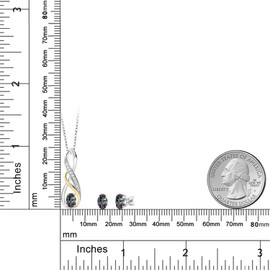 Gem Stone King 1.87 Ct Green Mystic Topaz E-F Lab Grown Diamond 925 Silver and 10K Yellow Gold Pendant and Earrings Jewelry Set