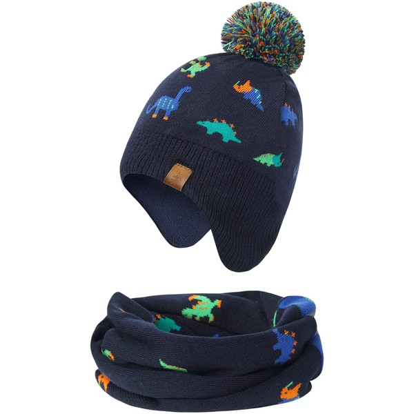Adorel Boys' Hat Loop Scarf Set Lined Winter Hat, Colourful