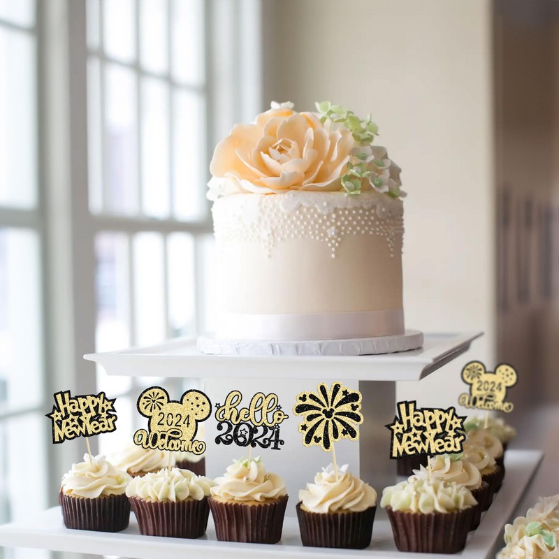 Ephlyn 24 piezas de adornos para cupcakes de feliz año