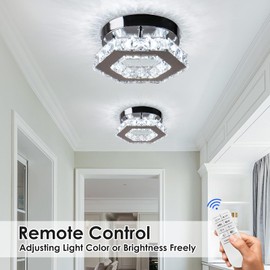 Cainjiazh Dimmable Crystal Chandelier Mini LED Flush Mount Ceiling Light Fixture Modern Chandelier Lighting Lamp for Bedrooms Hallway Living Room Dining Room Kitchen Bar