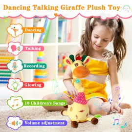 Dancing Giraffe Stuffed Animal Baby Toys Singing Song Toddlers Toy Repeats What You Say Glowing Musical Toy for Baby Birthday Gift