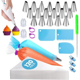 Kits de 150 Piezas Boquillas para Manga Pastelera,Cake Decoration Tool,Reutilizable Herramientas para Repostería, con 120 mangas pasteleras y 18 Boquillas pasteleras de Acero Inoxidable