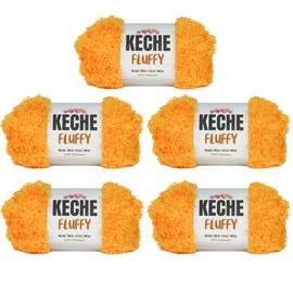 KECHE Fluffy Bulky Yarn – Super Soft Chunky Fuzzy Blanket Weight # 5 Yarn for Knitting Crocheting Crafting 3.5 oz (100 gr) 98 Yds (90 m) - 5 Skeins, Mustard