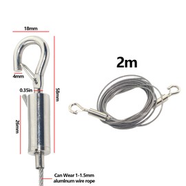 GIVIHGETI 2 Stück Verstellbare Drahtseil-Aufhängung, 2 m Edelstahlseil 1,5 mm, mit Schleife und Haken, Bilder Aufhängen Schnur Fotoseil Edelstahl Drahtseil mit Doppelhaken für Gardinen und Bilder