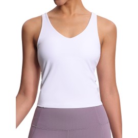 THE GYM PEOPLE Women's Longline Sports Bra Wirefree Padded Workout Yoga Tank Top White