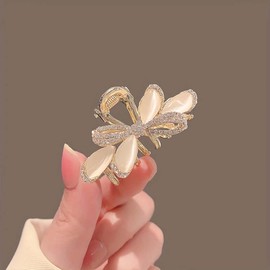 1pcs Rhienstone Bow Hair Clips - Marble Designs Small Claw Clips Vintage Style Golden Rhinestone Cat Stone Claw Hair Clip Elegant White Flower Hair Accessories for Hair Style