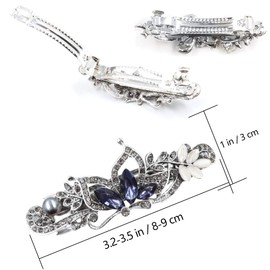 NODG 3 Pieces Crystal Rhinestones Butterfly French Clips Vintage Spring Hair Clips Hair Clips Barrettes Hair Clips Flower Bridal Hair Jewelry for Women Girls