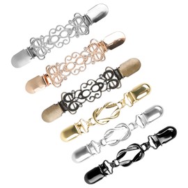 XHYASD 6 Pieces Vintage RCA Clip, Zinc Alloy Cardigan Clip, Dress Waist Clip, Clips for Clothes, Cardigans, Shirts, Jacket, Cloths (Gold Silver Bronze)