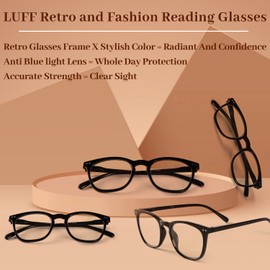 LUFF Lesebrille für Herren Damen - Dioptrien Blaulicht Brille Leichte Computerbrille Sehhilfe Augenoptik Round Federscharnieren Rundes Übergroßer Blendschutz, 4 PACK