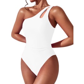 BEILON - Traje de baño de una sola pieza para mujer, con control de barriga, traje de baño modesto de cobertura completa con agujero cerrado, Blanco, X-Large