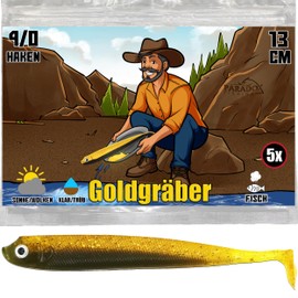 Paradox Fishing Set of 5 Gold Diggers Zander Rubber Fish 13 cm – Zander Bait Rubber Fish Set