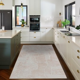 Ruggnovea Washable Area Rug 3x5 for Bedroom Hallways Soft Abstract Stripes Printed Indoor Floor Carpet with Non-Slip Backing Modern Rugs for Bedside Entrance, Soft Beige