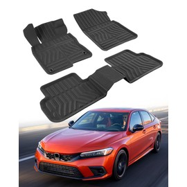 MikeEV Custom Fit 3 Pcs Floor Mats for Honda Civic 2022-2025 - All-Weather Rubber Mats & Liners, Heavy Duty Car Interior Protection for Civic, Weather-Resistant & Easy to Clean