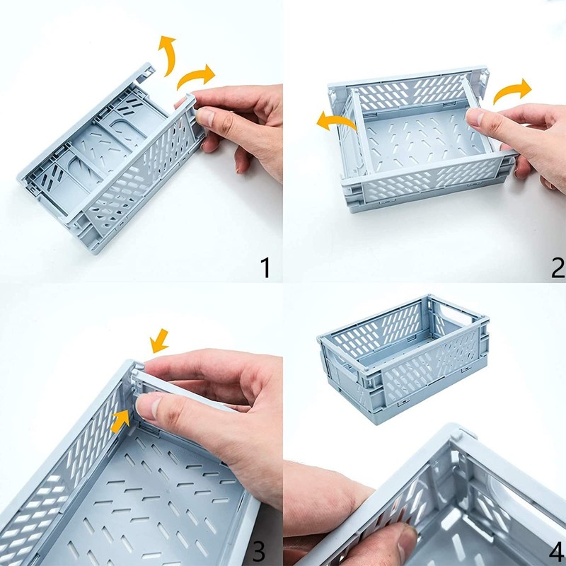 Tianlong 4pcs Mini Foldable Desk Crates Storage Box, Plastic Stackable