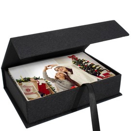 Hiwhy Photo Storage Box 4x6, Linen Photo Box, Memory Box Perfect to Store Your Photo, Pictures, Certificates, Scrapbooking Supplies, Keepsakes and Jewelry Black