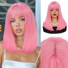 XCHJH Pink Bob Wig with Bangs Short Straight Wigs for