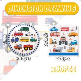 ZPMC Traffic Cars Transportation Party Supplies，Transport Vehicle Theme plates and nakpins，Transport Vehicle Party Decorations for Kids Boys (car) plates