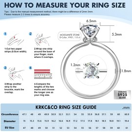 KRKC&CO Engagement Ring Women's Moissanite Rings, 0.5/1/2 ct Solitaire Ring, VVS1 D Colour, Ring Silver 925 Women's White Gold Wedding Ring, Wedding Ring, Engagement, Wedding, Anniversary Gift [Size