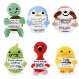 Fayrvind 6 Pcs Emotional Support Positive Crochet Animal Doll Cute Desk Accessories Birthday Gifts for Women Thank You Gift (Turtle, Duck, Dinosaur, Sloth, Flamingo, Penguin)
