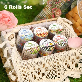 AuriicLeaf Garden Fence Theme PET Tape Set, 6 Rolls of Floral Yard Stickers for Scrapbooking, Journaling, DIY Crafts, and Art Supplies