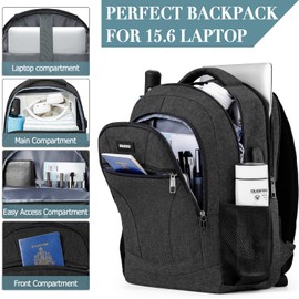 BIKROD Rucksack Herren, Schulrucksack Jungen Teenager, 15.6 Zoll Laptop Arbeit Daypack mit USB-Ladeanschluss für Business Wandern Reisen Camping Schulranzen, Schwarz