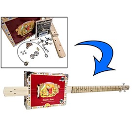 Complete DIY 3-String Fretted Cigar Box Guitar Kit with Neck - includes Acoustic/Electric Pickup
