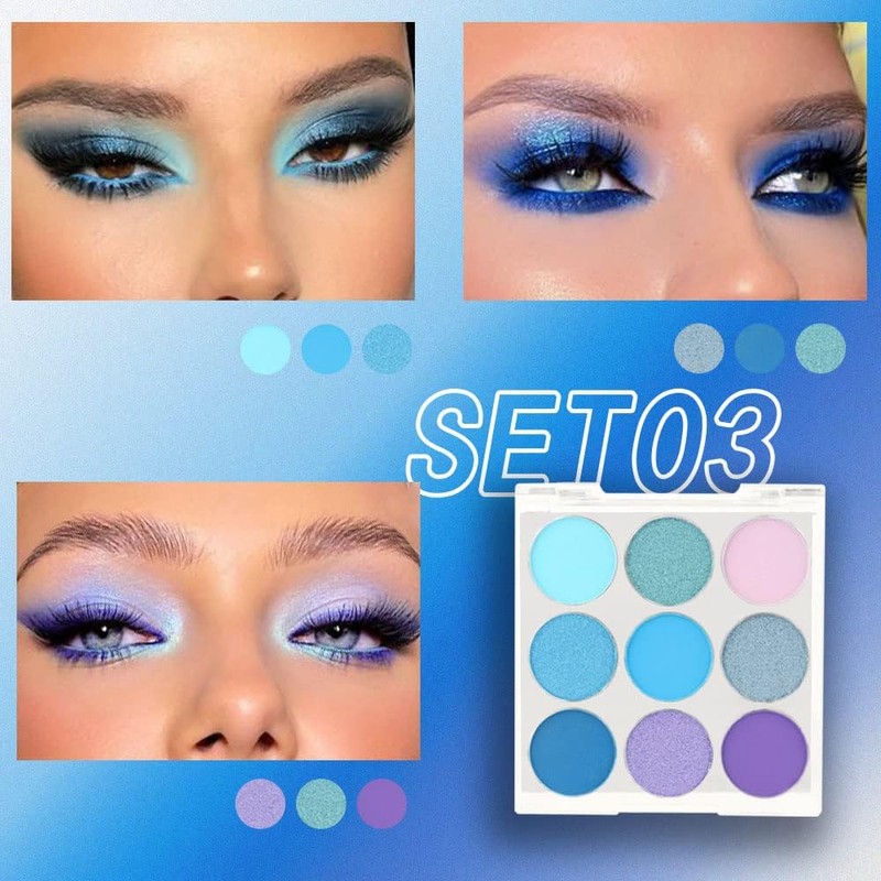 Teekerwan 9 Colours Shimmer Matte Blue Eyeshadow Palette, Highly Pigmented