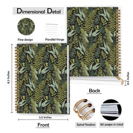XUNLURY Vintage Garden Light Greenery Botanical Notebook 5.5x8.3 Inch,Vintage Light Fern Botanical Herb Leaf Floral Journal,Cottagecore Wildflower Plants Journal,Rustic Hardcover Spiral Notebooks